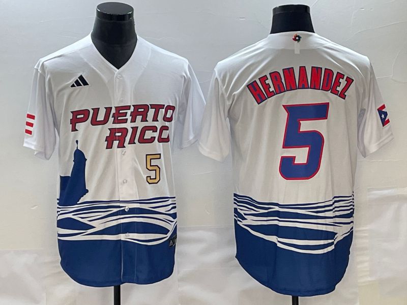 Men 2023 World Cub Puerto Rico #5 Hernandez White Nike MLB Jersey2->more jerseys->MLB Jersey